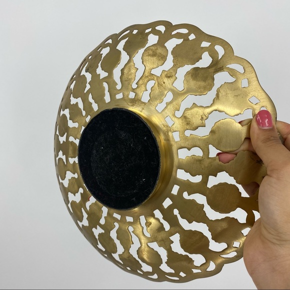 Vintage Brass Painted Engraved Ornamental Decor Dish - Picture 5 of 8